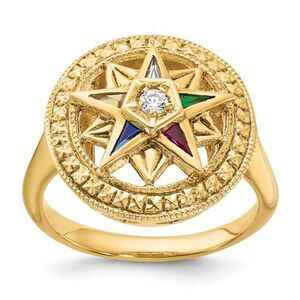 Stylish 14k Yellow Gold Eastern Star Masonic Ring for Women
